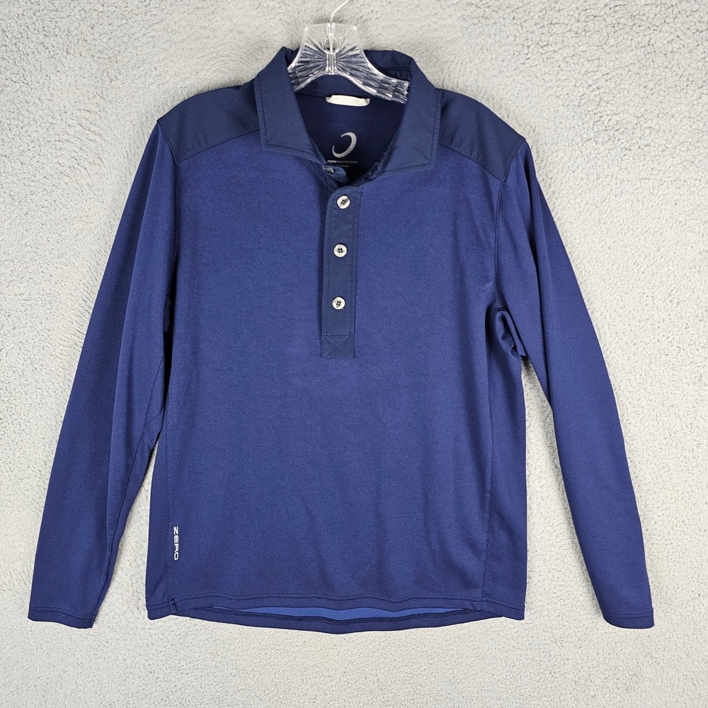 Zero Restriction Polo Mens M Blue Long Sleeve Golf Shirt Performance Athletic